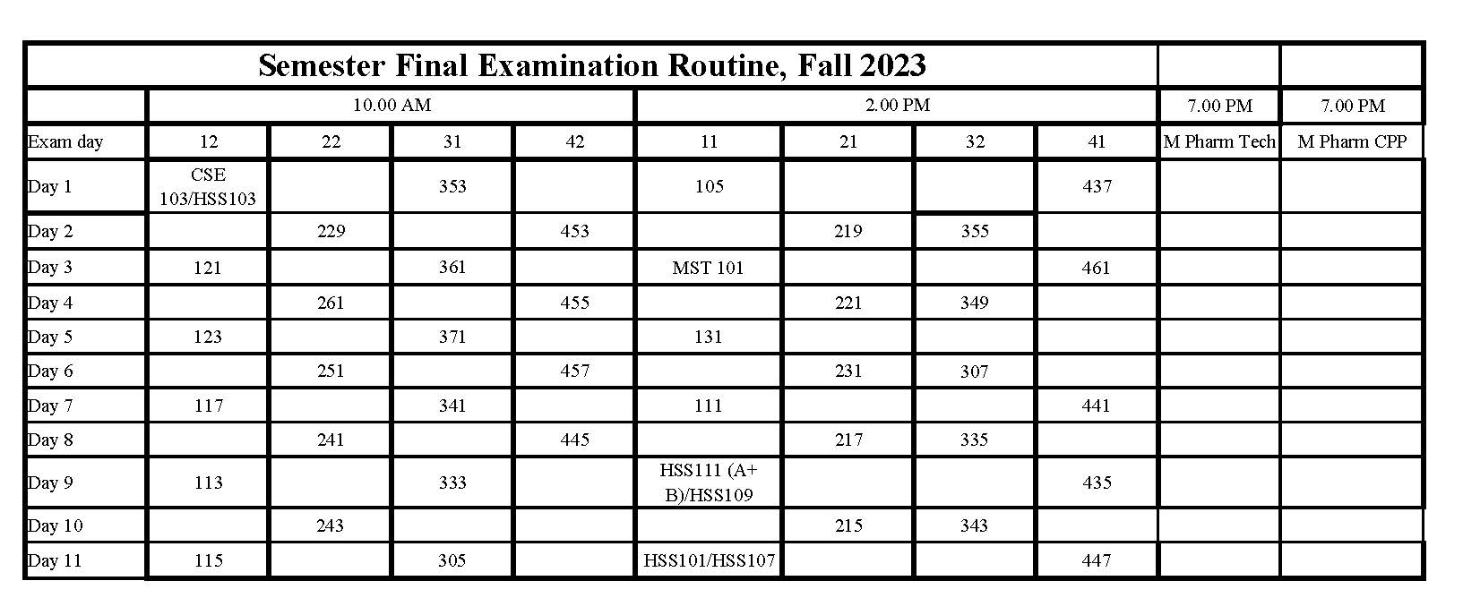 Final Exam Routine Fall-2023