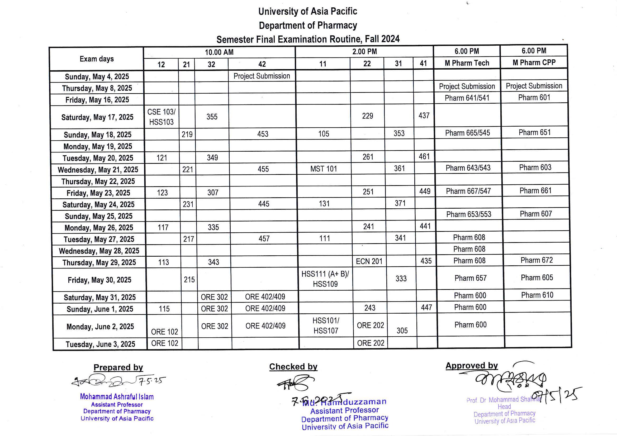 Final Exam Routine Fall-2023